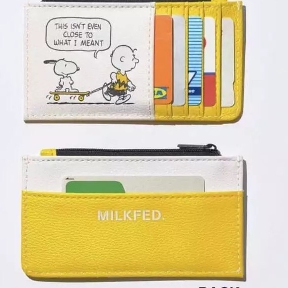 Peanuts snoopy Charlie Brown cartoon wallet card coin ID holder yellow w… - Picture 5 of 7
